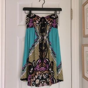 😎2 for $17😎 Adorable Aqua Multi-Colored Strapless Sundress-NWOT-Bandeau/Tie